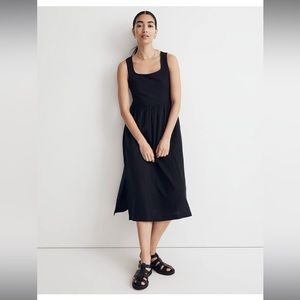 NWT Madewell‎ Black Cotton Knit Tank Midi Dress NK516 Relaxed Sleeveless